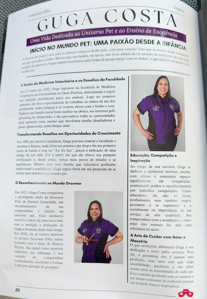 Matéria na revista Groomer Elite — perfil e trajetória profissional